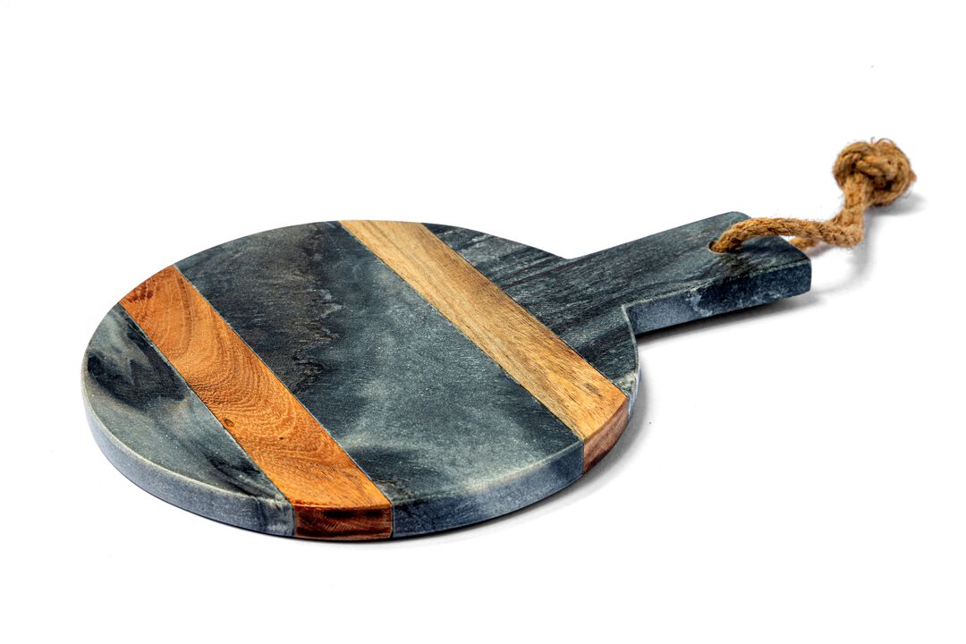 11 x 8 Black Marble and Wood Accent Charcuterie Board with Handle