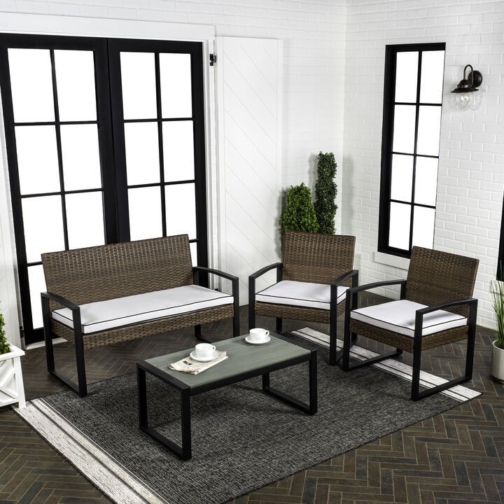 Elina 4-Piece Modern Coastal Faux Wicker Conversation Outdoor Patio Set