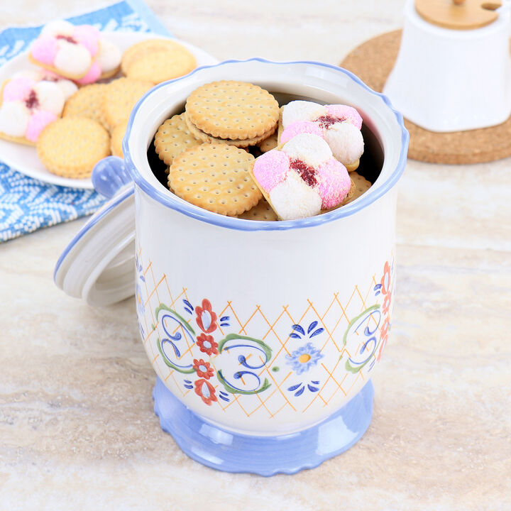 Laurie Gates California Designs Tierra 2.7 Quarts Hand Painted Stoneware Canister with Lid