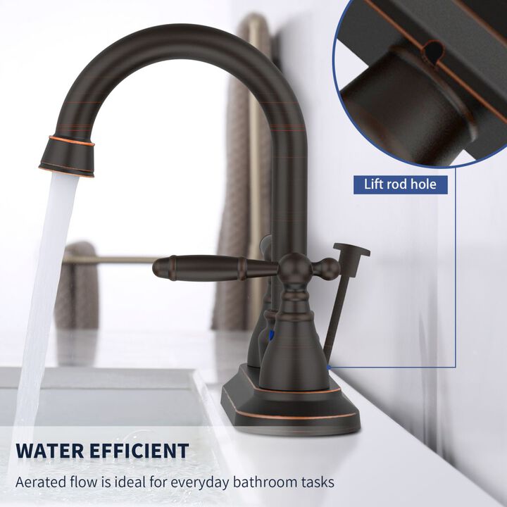Oil-Rubbed Bronze Bathroom Faucet, 2-Handle Centerset with 360° High Arc Swivel Spout for Vanity Sink