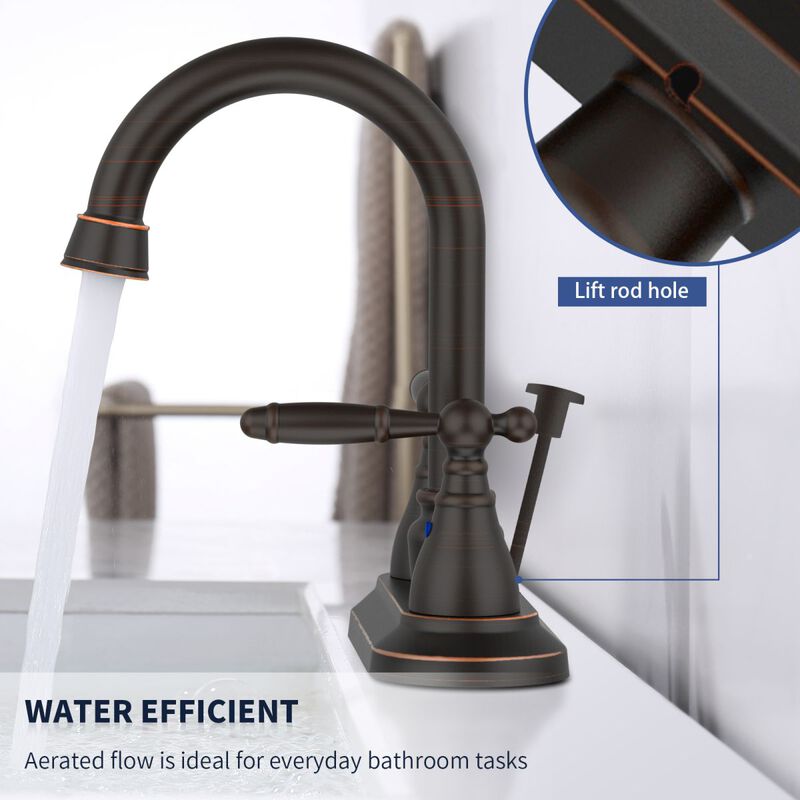 Oil-Rubbed Bronze Bathroom Faucet, 2-Handle Centerset with 360° High Arc Swivel Spout for Vanity Sink
