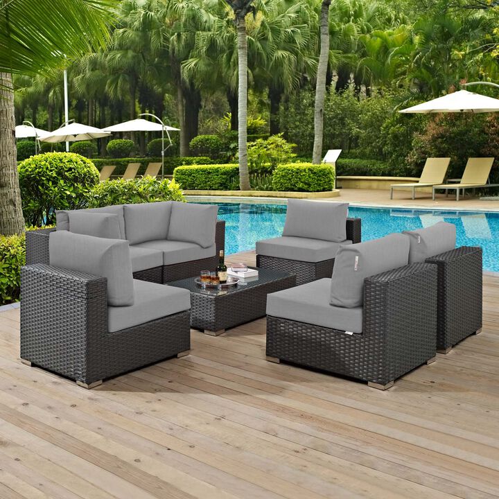 Sojourn 7 Piece Outdoor Patio Sunbrella Sectional Set - Canvas Gray