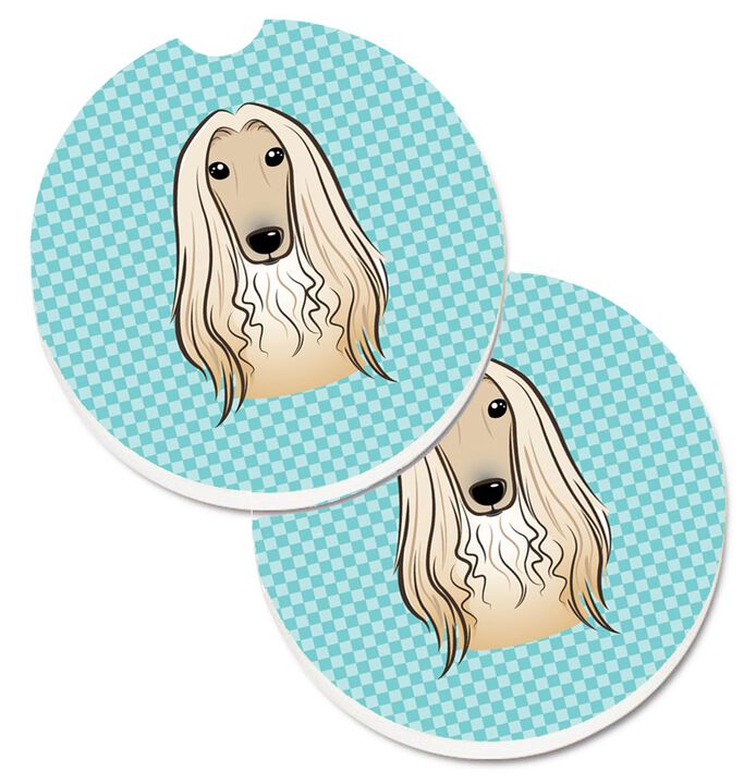 Caroline's Treasures Checkerboard Blue Afghan Hound Set of 2 Cup Holder Car Coasters BB1182CARC, 2.56, Multicolor