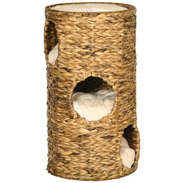 Beige Cat House: 3-Story Indoor Condo Tower with Removable Cushions
