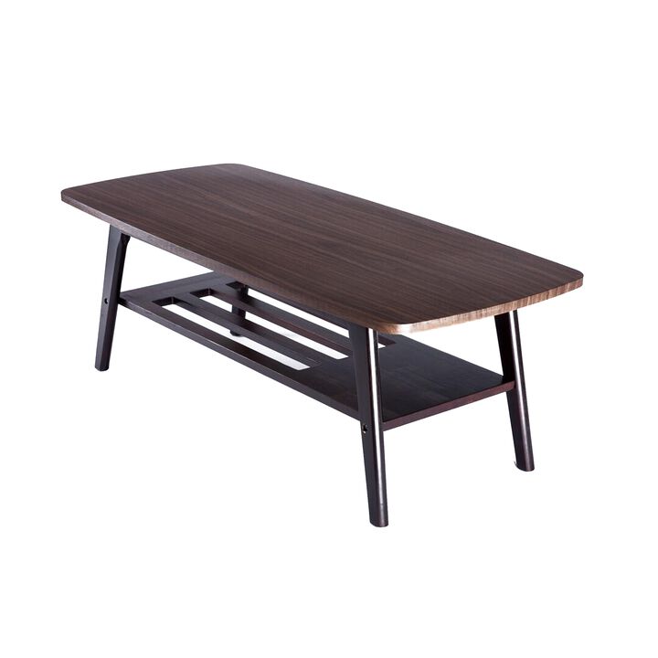 Gala 47 Inch Modern Wood Coffee Table with Bottom Shelf, Espresso Brown-Benzara