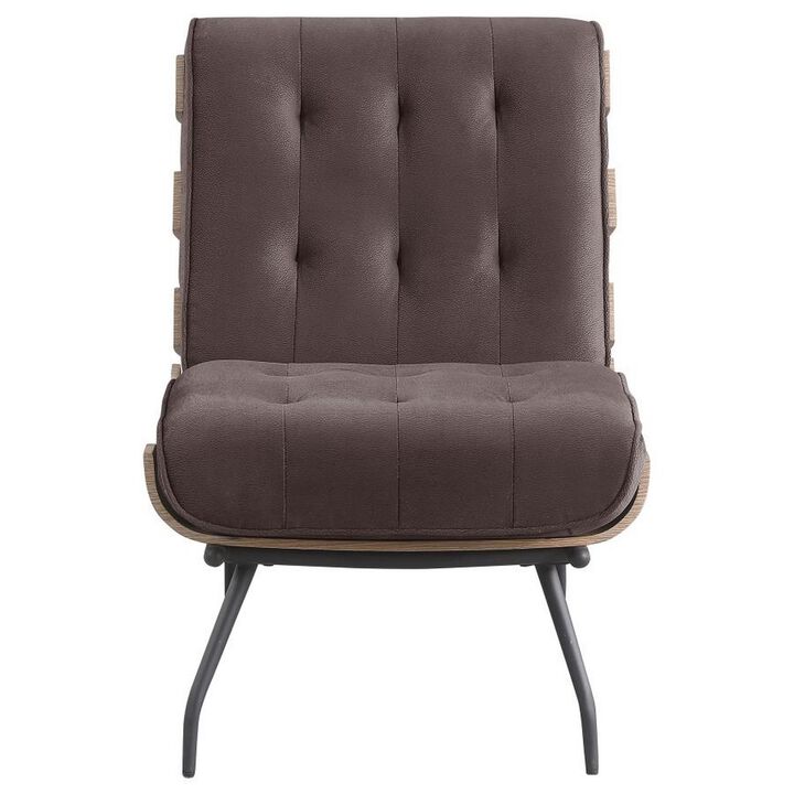 Nain 35 Inch Accent Chair, Oversized Cushion Tufted Back, Dark Brown - Benzara