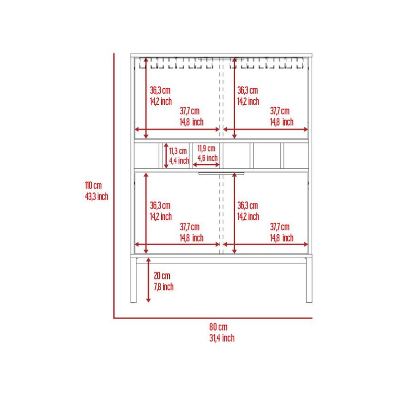 DEPOT E-SHOP Staten Bar Cabinet, Six Built-in Wine Rack, Two Door Flexible Cabinets, Light Gray