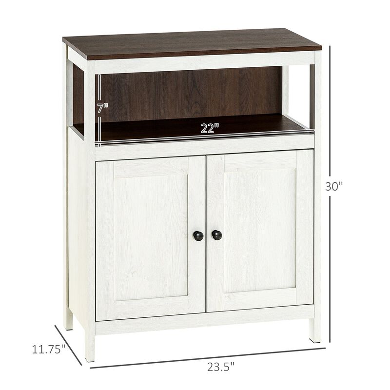 White/Walnut Bathroom Storage: Freestanding Cabinet with Open Shelf