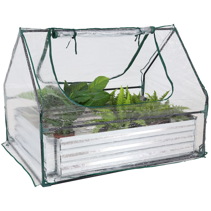 Sunnydaze Galvanized Steel Raised Bed with Greenhouse Kit - 4 ft x 3 ft