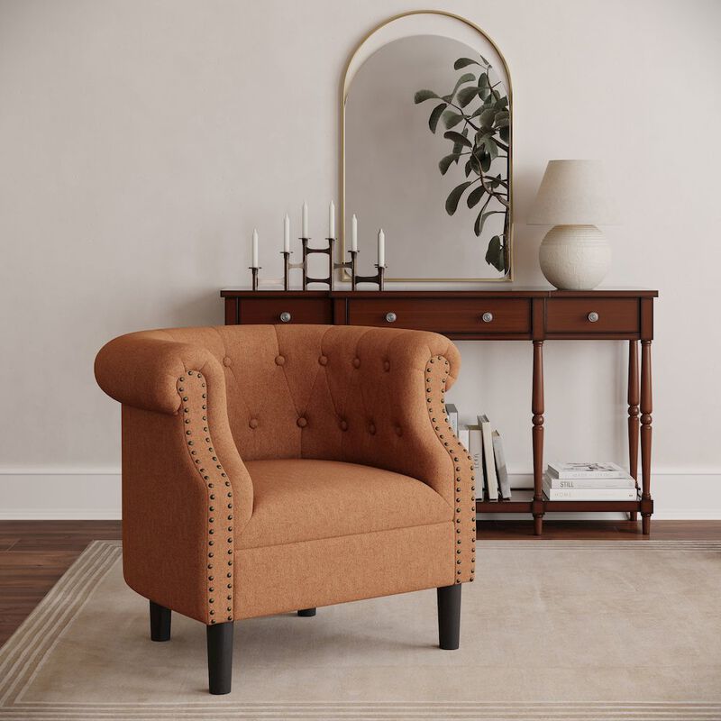 Jofran Contemporary Upholstered Barrel Curved Back Accent Chair