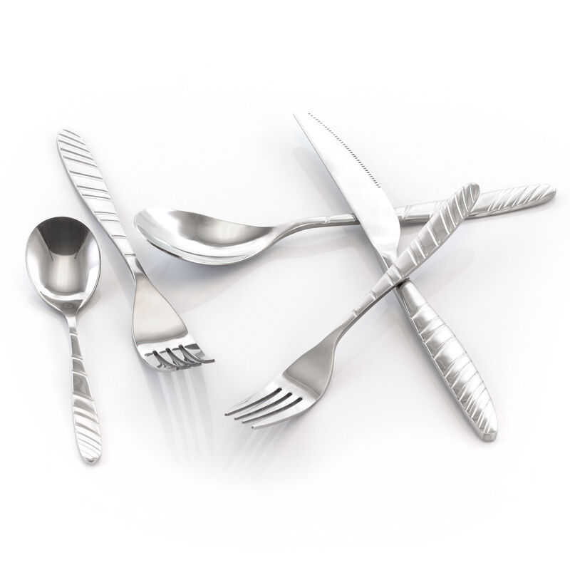 MegaChef La Vague 20 Piece Flatware Utensil Set, Stainless Steel Silverware Metal Service for 4 in Silver