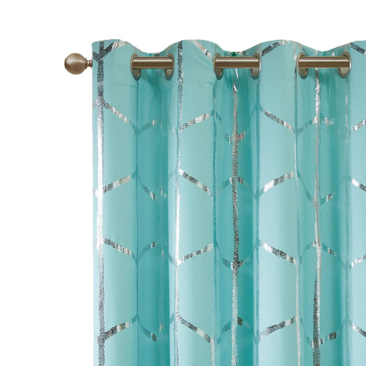 Gracie Mills Isabelle Metallic Geometric Total Blackout Grommet Top Curtain Panel - 50x63"