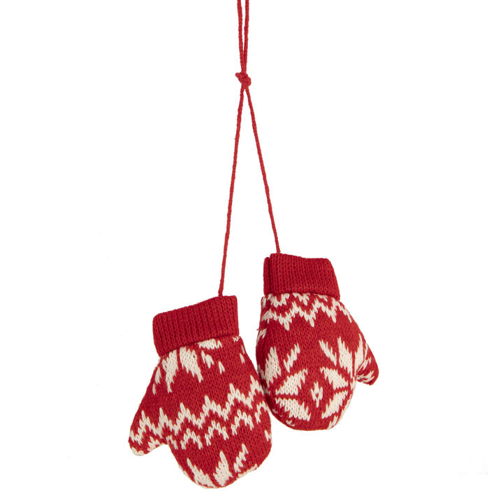 4" Red and White Nordic Knit Mittens Christmas Ornament