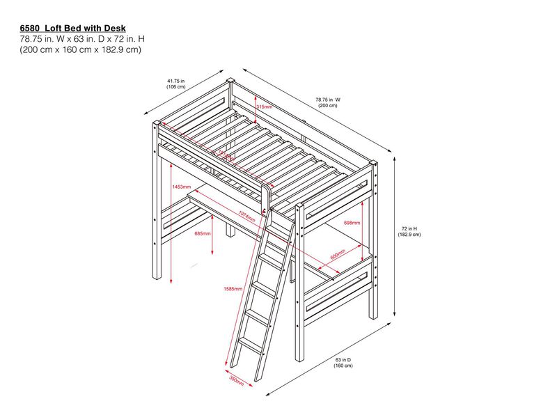 DHP Harlan Twin Size Loft Bed with Desk and Ladder, Espresso