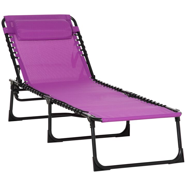 Purple Patio Lounger: 4-Position Folding Chaise with Pillow