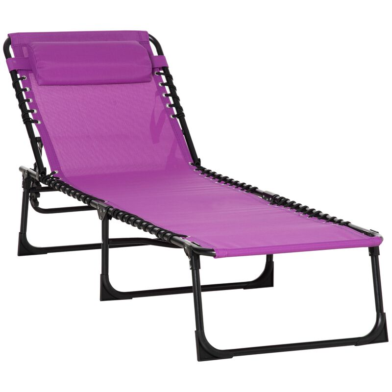 Purple Patio Lounger: 4-Position Folding Chaise with Pillow