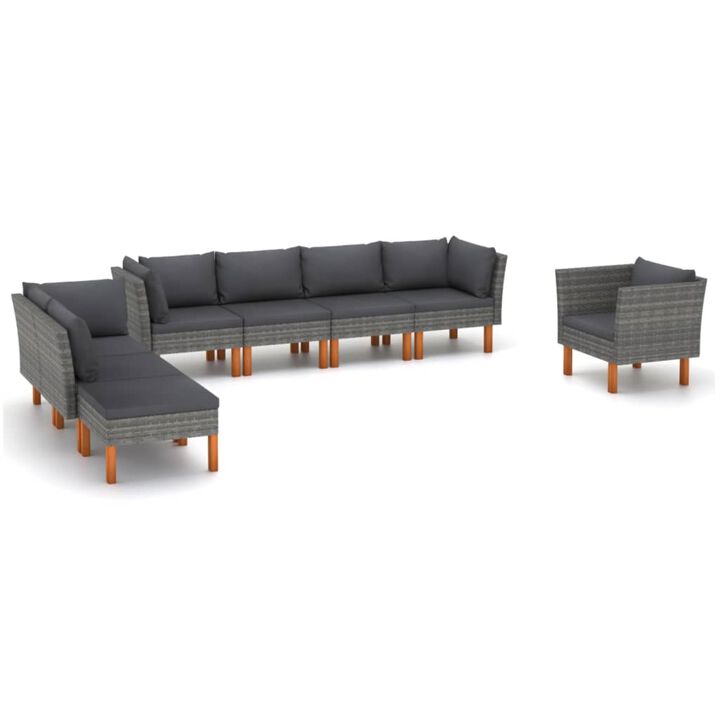 vidaXL 8 Piece Garden Lounge Set Poly Rattan and Eucalyptus Wood Gray