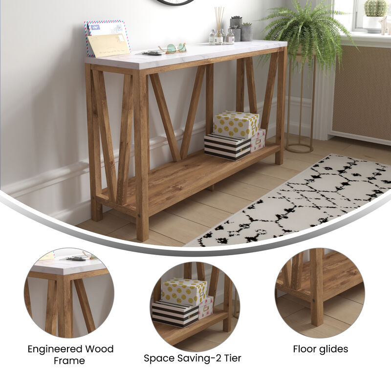 Warm Oak/Marble Entry Table