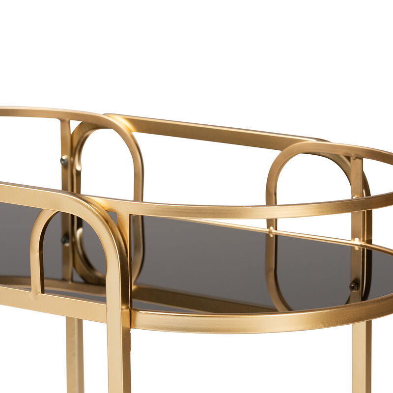 Baxton Studio Leighton and Luxe Gold Metal and Tempered Glass 2-Tier Wine Cart