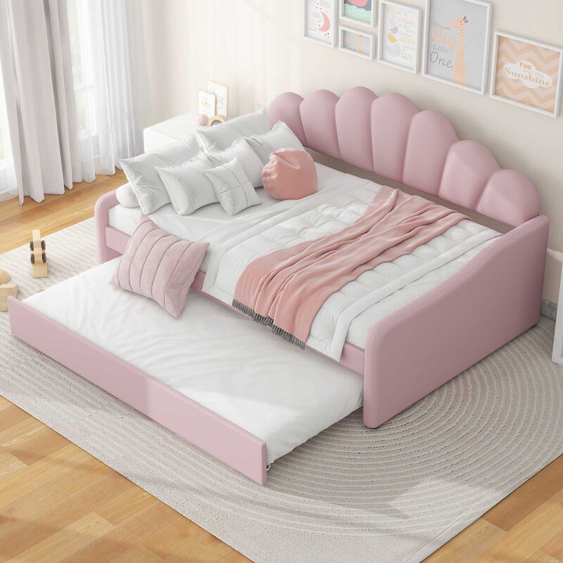 Merax Classic Velvet Upholstered Daybed Bed Frame with Trundle