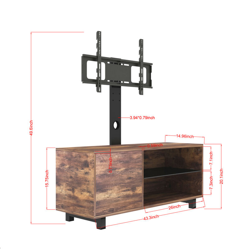 Rustic Brown TV Console With Push-To-Open Storage Cabinet For TV Up To 65In Wood & Glass