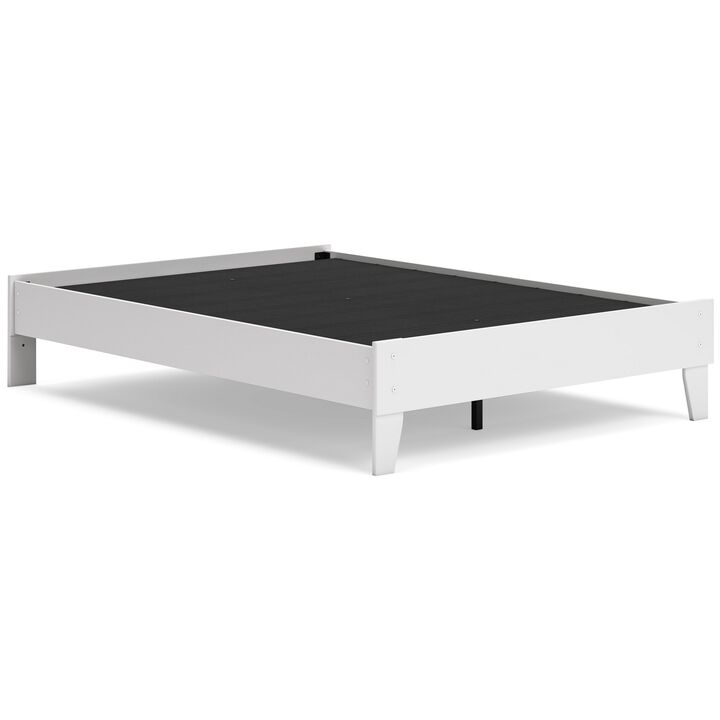 Alli Full Size Platform Bed, Modern Matte White Wood, Low Profile Legs - Benzara