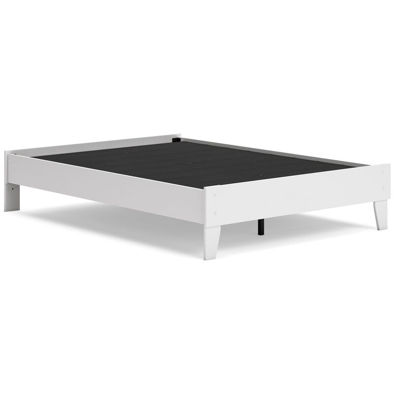 Alli Full Size Platform Bed, Modern Matte White Wood, Low Profile Legs - Benzara