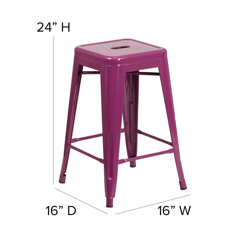 Flash Furniture Kai Commercial Grade 24" High Backless Purple Indoor-Outdoor Counter Height Stool