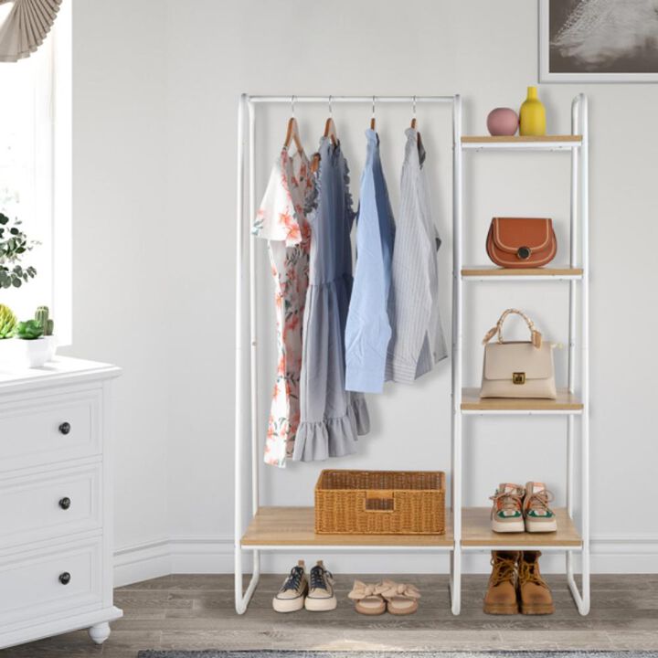 Freestanding Clothes Rack with 5 Shelves for Convenient Clothing and Storage Organization