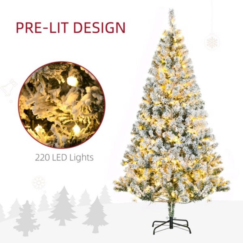 Snow-Frosted Christmas Trees with Warm White LED Lights for Festive Holiday Décor
