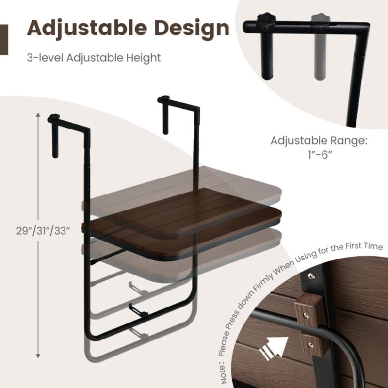 Hivvago Folding Hanging Table with 3-Level Adjustable Height for Patio Balcony