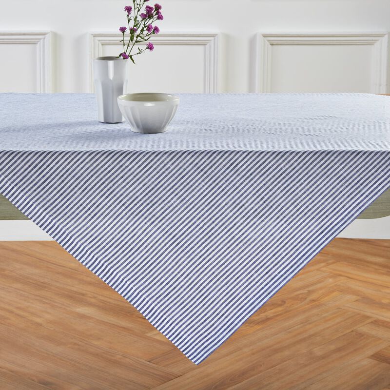 Solino Home 100% Pure Linen Table Throw 52 x 52 Inch | Narrow Stripe for Thanksgiving, Christmas