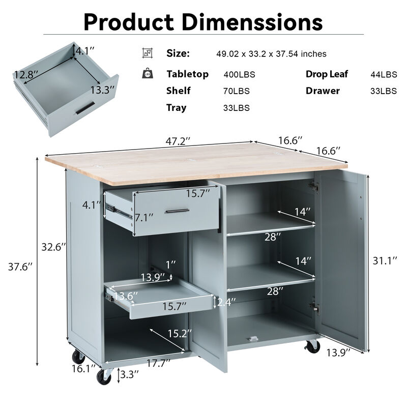 Merax Kitchen Island with Foldable Counter Top and Towel Rack