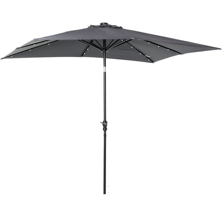 Dark Gray Sun Shield: 9x7 ft Patio Umbrella with LED Lights