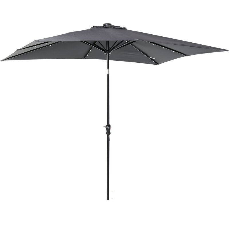 Dark Gray Sun Shield: 9x7 ft Patio Umbrella with LED Lights