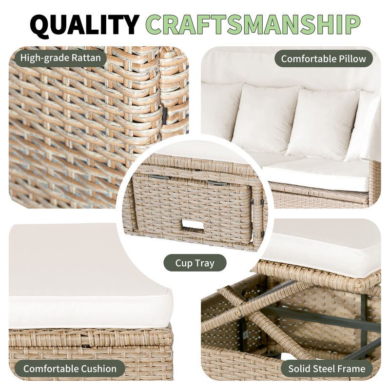 Merax UV-Proof Resin Wicker Patio Sofa Set with Canopy