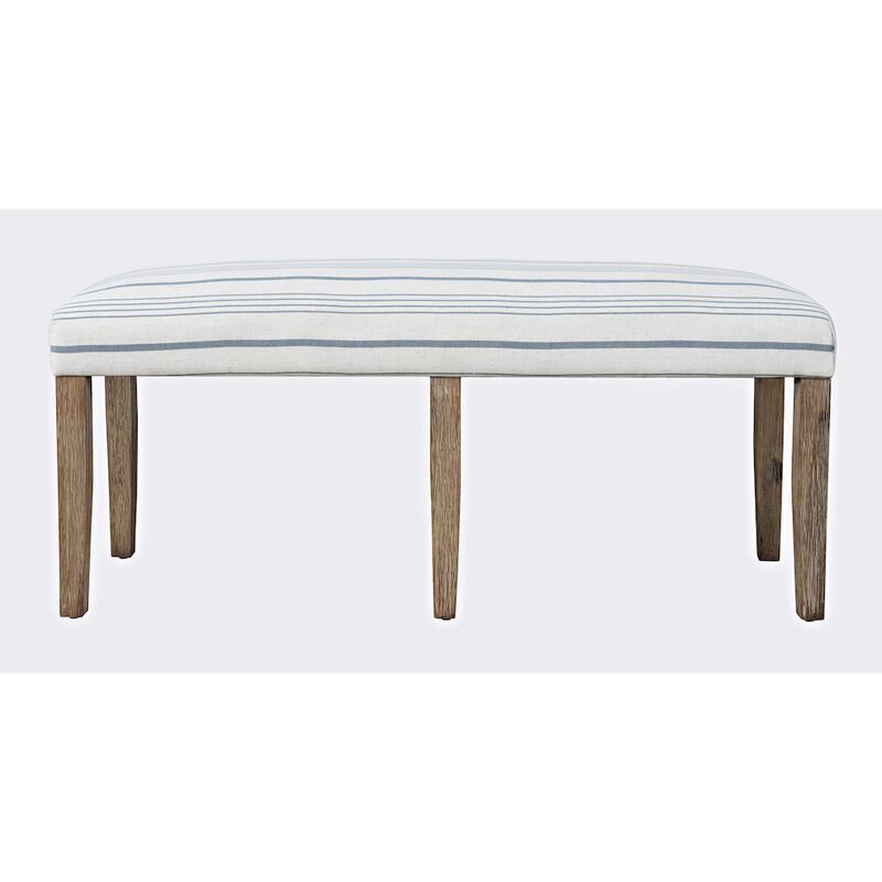Jofran Eastern Tides Coastal Wire-Brushed Wood 46 Upholstered Dining Bench