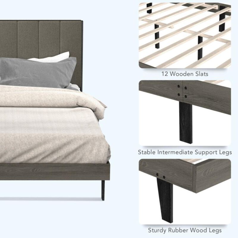 Hivvago Queen Size Upholstered Bed Frame with Tufted Headboard