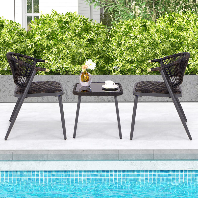 3-Piece Patio Rattan Furniture Set – Outdoor Lounge Chairs and Coffee Table for Backyard