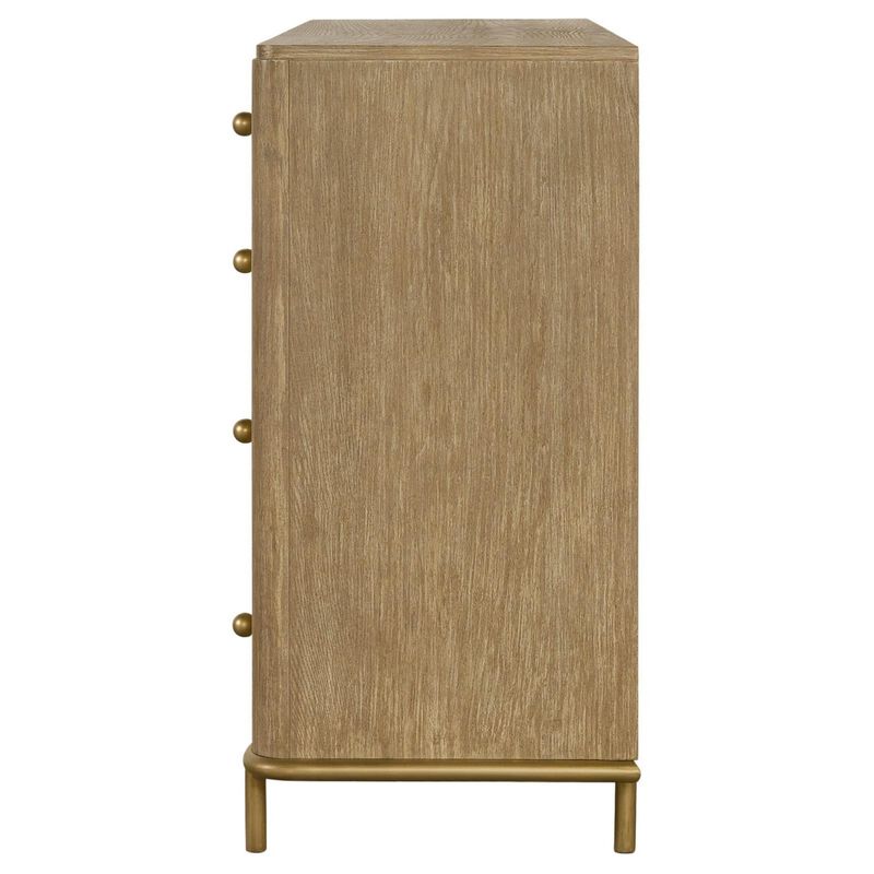 Benjara Sea 63 Inch Modern Dresser with 8 Drawers, Slender Legs, Natural Brown Wood