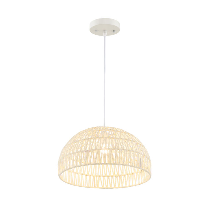 Farmhouse Rattan Pendant Lights with Adjustable Hanging Rope-Beige