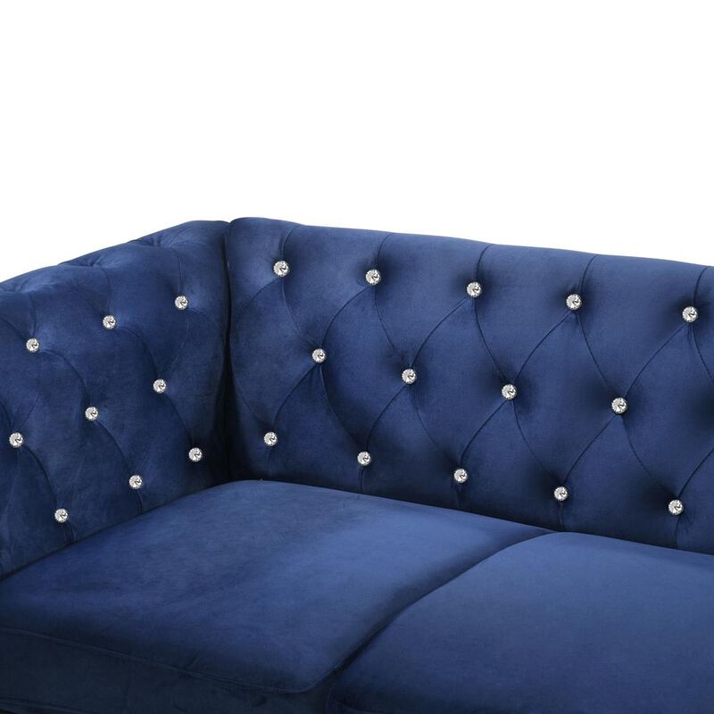 New Classic Furniture Furniture Emma Velvet Fabric Loveseat with Rolled Arms in Royal Blue