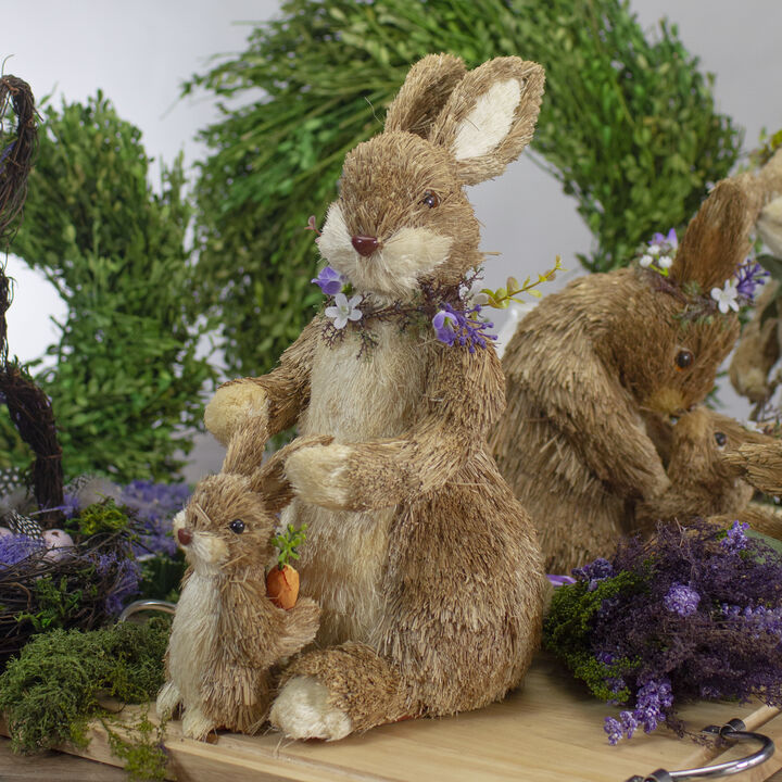 14" Sisal Mommy and Baby Bunny Easter Figure