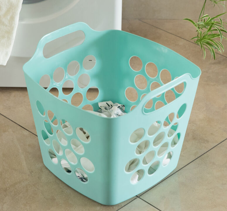 Flexible Plastic Carry Laundry Basket Holder Square Storage Hamper with Side Handles, Purple