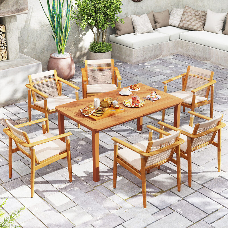 Outdoor Dining Table with Umbrella Hole for 6 People Patio & Garden Furniture
