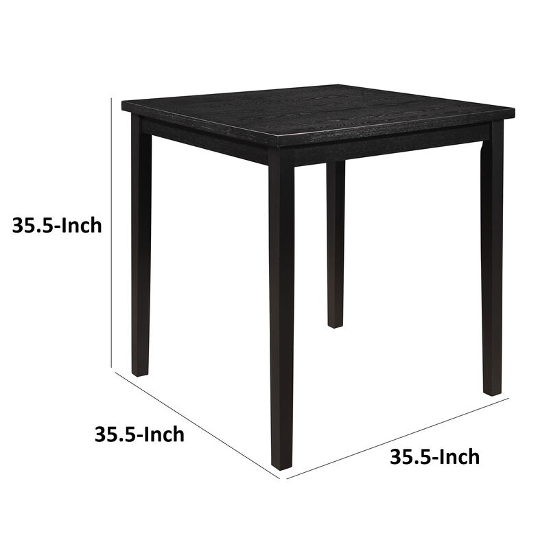 Rina 36 Inch Counter Height Table, 4 Seater Square Top, Black Solid Wood - Benzara