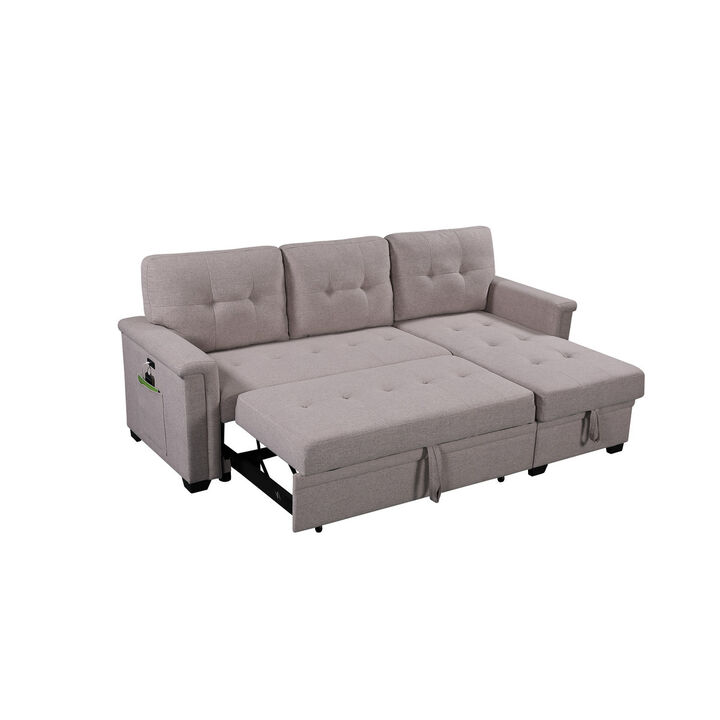Nathan Light Reversible Sleeper Sectional Sofa With Storage Chaise, USB Charging Ports And Pocket