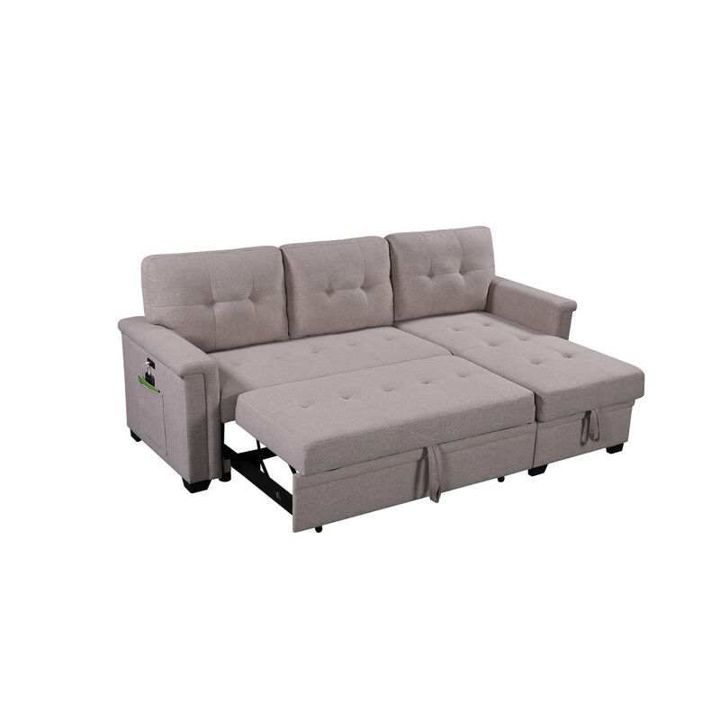 Nathan Light Reversible Sleeper Sectional Sofa With Storage Chaise, USB Charging Ports And Pocket