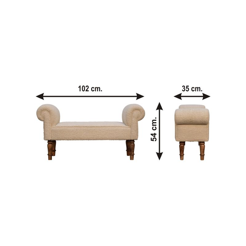 Upholstery Solid Wood Boucle Cream Bench