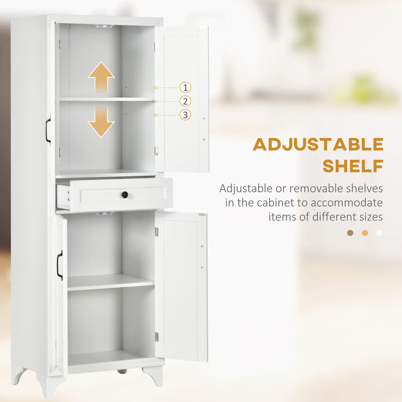 HOMCOM 67" 4-Door Kitchen Pantry with Drawer and Adjustable Shelves White